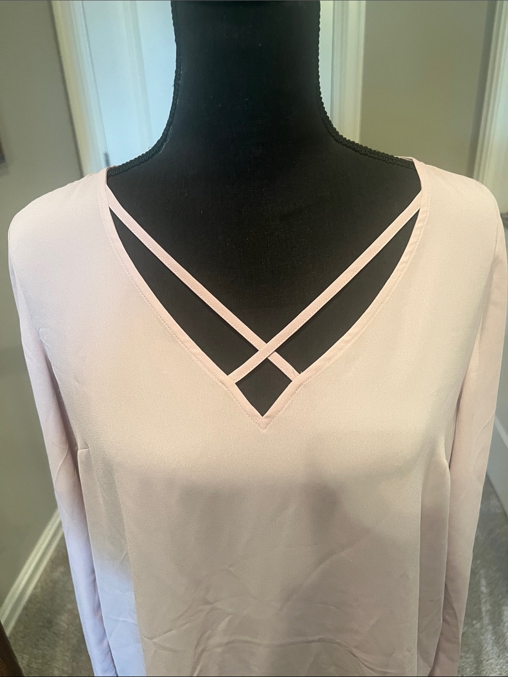 Express Blush Crisscross V-Neck Long Sleeve Blouse Size Medium - Picture 2 of 8